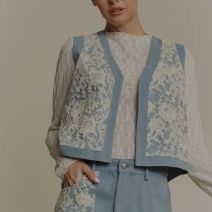 Soft Denim and White Lace Vest